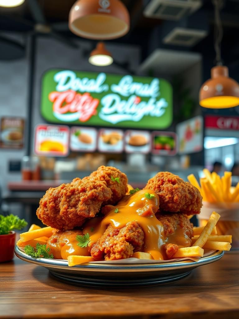Nasi lemak City delight fried chicken