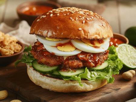 nasi berlauk che su burger chako sik lemak